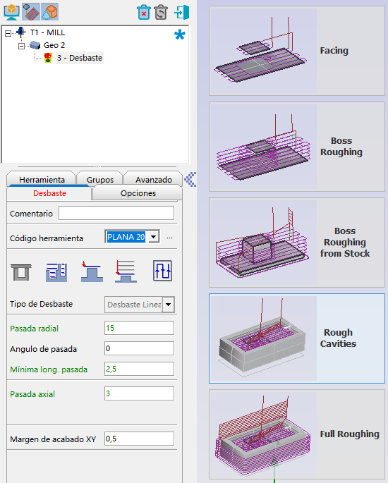 New submenu in the Roughing Wizard