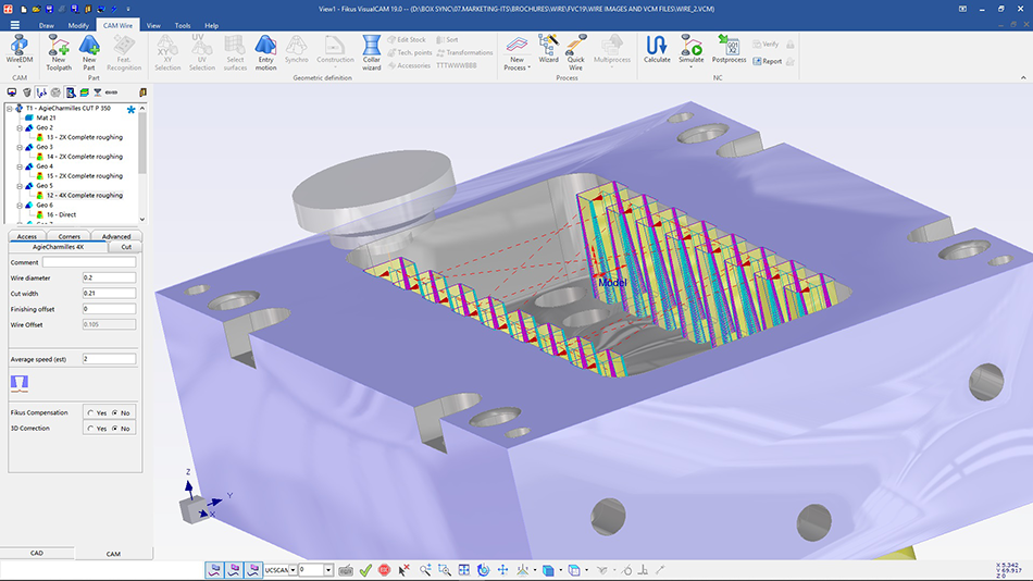 Working environment simulating wire EDM toolpaths
